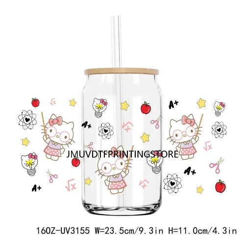 Cartoon Best Friends Princess 16OZ UV DTF Cup Wrap Transfer Stickers Custom Labels DIY Waterproof Logo For Libbey Glass Can Cat