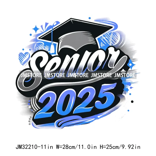 Senior Cap Class of 2025 High School Love Gifts College Grad Iron On DTF Heat Transfer Stickers Ready To Press For Clothing Bags