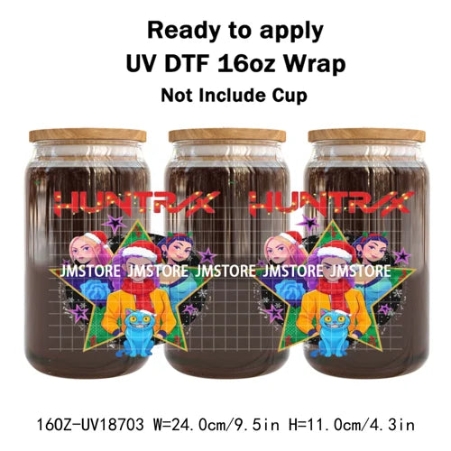 Demon Hunters Kpop Christmas Party UV DTF Stickers Ready To Apply Cup Wrap Durable Custom Prints DIY Craft For Libbey Can Glass