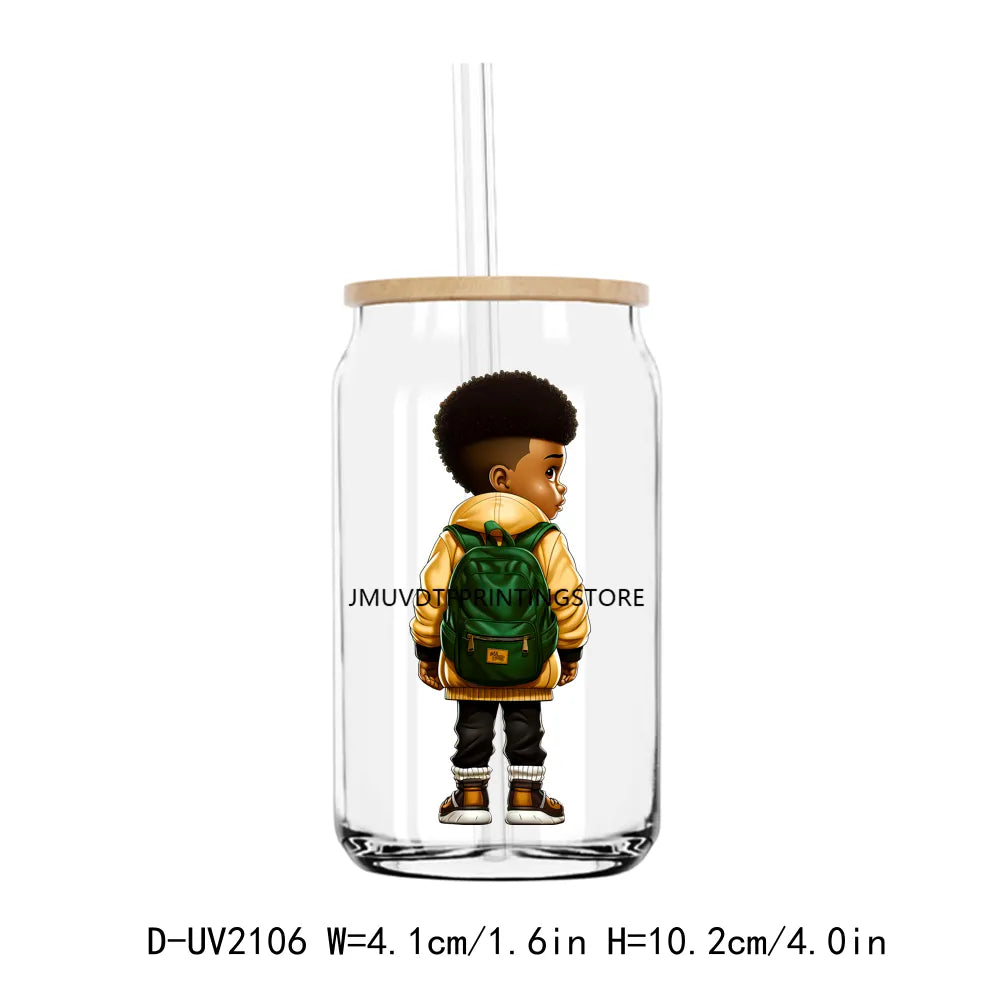 Back To School Black Girl Boy UV DTF Transfers Stickers Decals For Libbey Cold Cups Mugs Tumbler Waterproof DIY Craft