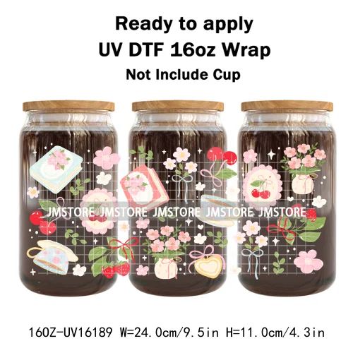 Books Coffee Coquette Fruits Girly 16OZ UV DTF Cup Wrap Ready To Apply Waterproof Transfer Stickers For Libbey Glass Can Tumbler