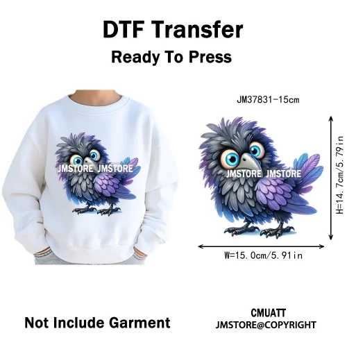 15cm 5.9in Kids Funny Hairy Cartoon Birds Animal Washable Iron on DTF Transfers Stickers Printing Ready to Press for Clothing