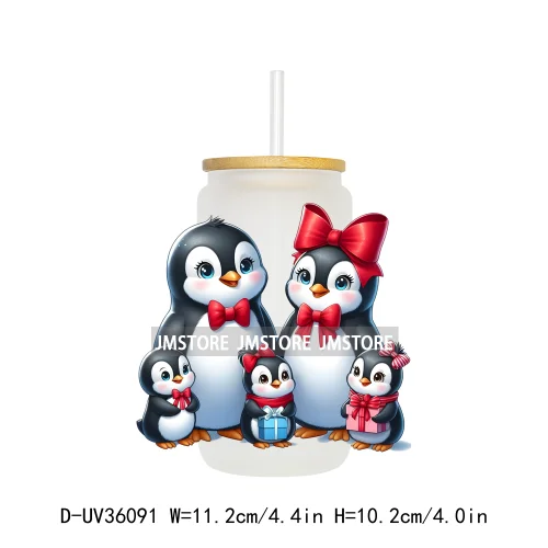Penguin Family Coquette Bow UV DTF Transfer Stickers Decals Ready To Apply Waterproof For 16OZ Libbey Glass Can Cups Tumbler