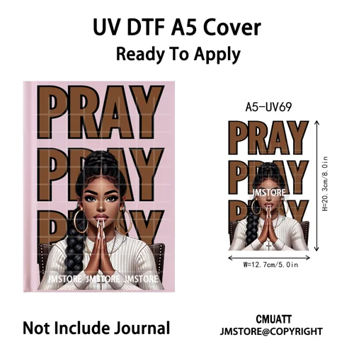 Christian God Pray Afro Girl Alphabet UV DTF Notebook Cover Decals Ready To Apply Durable Transfer Stickers For A5 Journal Cover