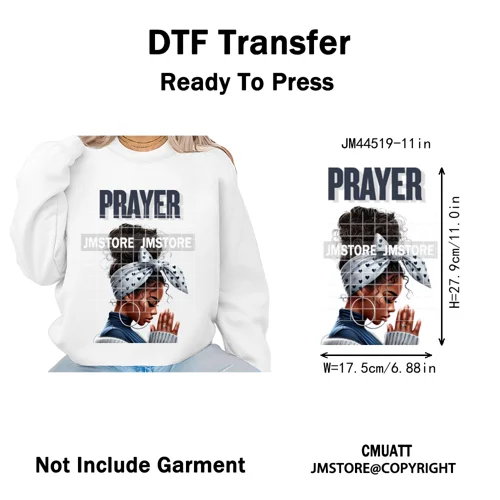 Afro Girls Prayer Jesus Faith Love Magic Christian Women Iron on Washable DTF Heat Transfers Stickers Ready to Press for Clothes