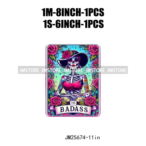 Custom Flower La Chismosa Dog Cat Lover Badass Skull Tarot Card  DTF Iron On Heat Transfers Stickers Ready To Press For Hoodies