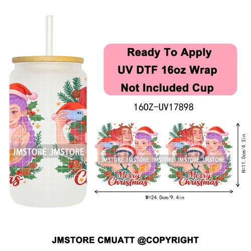 Merry Christmas Kpop Movie Character Anime Girl UV DTF Stickers Ready To Apply Cup Wrap High Quality For 16OZ Libbey Can Glass