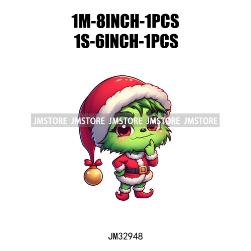 Cute Green Baby Cartoon Santa Claus Christmas Vibes Xmas Holiday Iron On DTF Transfers Stickers Ready To Press For Sweatshirts