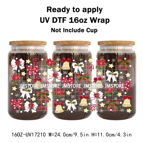 Cute Christmas Ghost Coquette Strawberry Cake UV DTF Stickers Ready To Transfer Cup Wrap Waterproof Logo For Libbey Can Glass