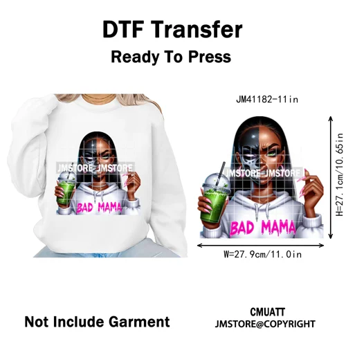 Horror Halloween Character Afro Coffee Killer Bad Mama Club Iron on Washable DTF Transfers Stickers Ready to Press for Clothing
