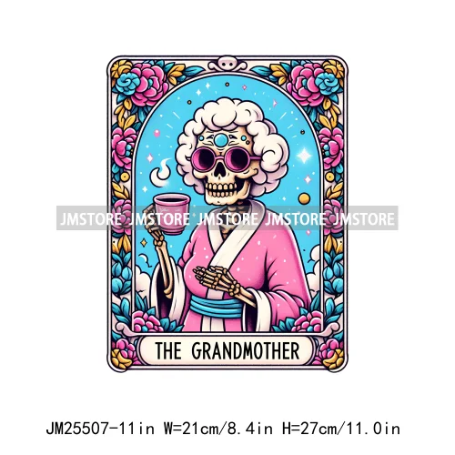 New Drama Queen Teacher Reader Smoker Flower Skull Humor Gothic Tarot Card DTF Iron On Heat Press Transfer Stickers For Clothing