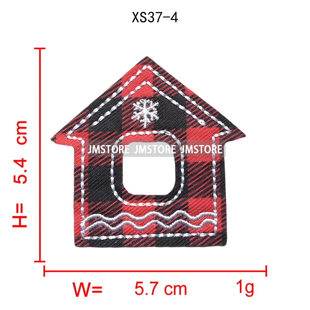 Red Checkered Christmas Icons Cozy Winter Season Lover Festive Decoration Embroidery Appliques Iron on Patches for Clothes Bags