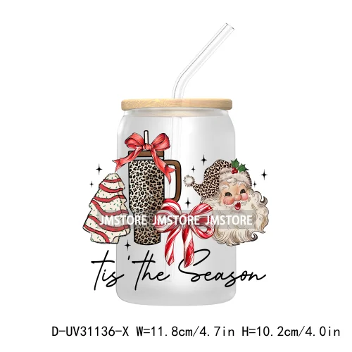 Tis The Season Christmas Santa Cookie UV DTF Transfer Stickers Decals For Libbey Cold Cups Mugs Tumbler Waterproof Book Lovers