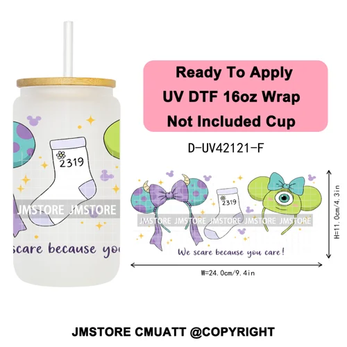 Coquette Bow Magical Cartoon Princess Halloween UV DTF Stickers Ready To Apply Cup Wrap High Quality For 16OZ Libbey Can Glass