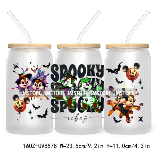 Spooky Vibes Halloween Princess 16OZ UV DTF Cup Wrap Transfer Stickers Custom Label Durable Waterproof Logo For Libbey Glass Can