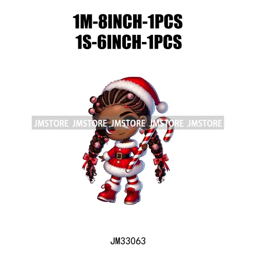 Chibi Candy Santa Girl African American Characters Merry Christmas Gift Iron On DTF Transfer Stickers Ready To Press For Clothes