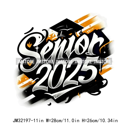 Senior Cap Class of 2025 High School Love Gifts College Grad Iron On DTF Heat Transfer Stickers Ready To Press For Clothing Bags