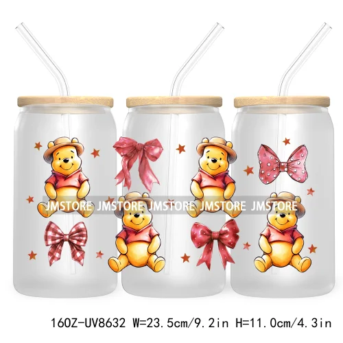 Cartoon Bear Halloween Coquette Bow UV DTF Sticker For 16OZ Libbey Glass Cup Can Wrap Transfer Stickers Custom Labels DIY Logo