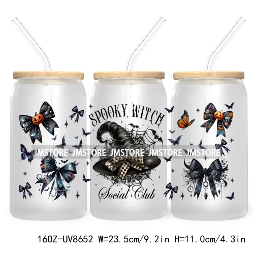 Spooky Witch Social Club UV DTF Cup Wrap For 16OZ Libbey Glass Cups Can Transfer Stickers Custom Labels Logo Halloween Season