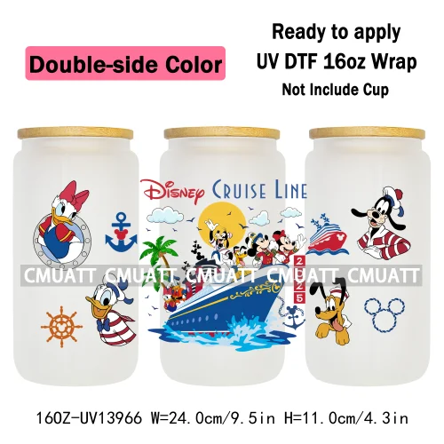 Double Side Color Cartoon 16oz UV DTF Cup Wrap Transfers Stickers On Glass Mugs Beer Can Bottle Custom DIY Craft Free Shipping