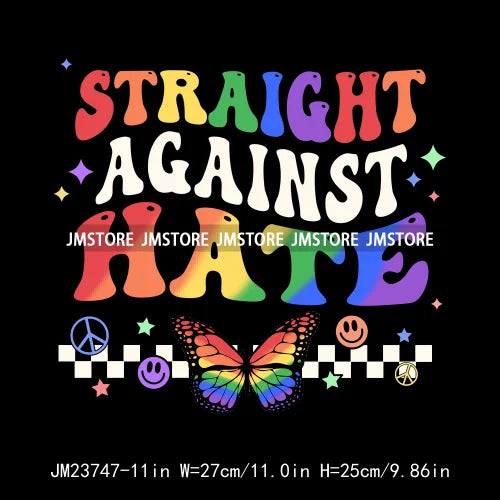 Colorful Pride Month LGBTQ Rainbow Butterfly Straight Against Hate Love Is Love Iron On DTF Transfer Stickers Logos For Clothing