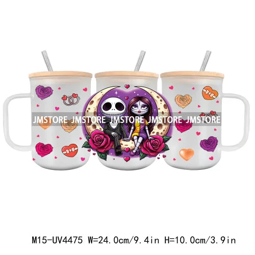 Horror Valentine Cartoon Couple UV DTF Sticker For 15OZ Mug Libbey Glass Cup Can Wrap Transfer Stickers Custom Labels DIY Logo