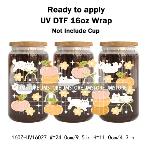 Cozy Autumn Food Fall Leaves Pumpkin 16OZ UV DTF Cup Wraps Ready To Apply Waterproof Transfer Stickers For Libbey Glass Can Mugs