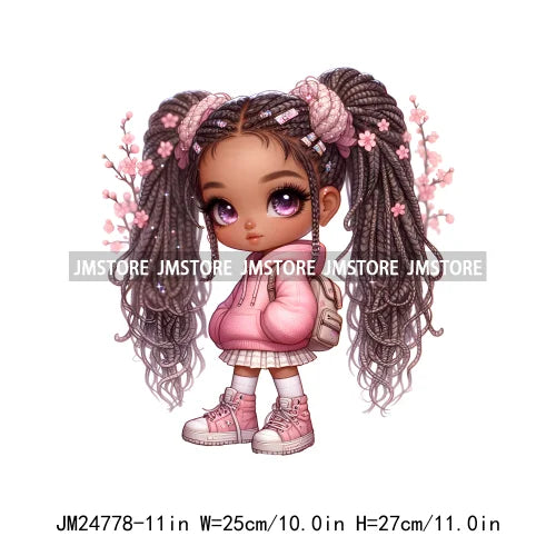 Washable Fashion Dreadlocks Cozy Casual School Chibi Girls Designs Iron On Heat Press DTF Transfer Stickers For Clothing Bags