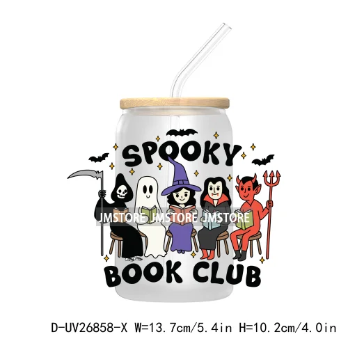 Spooky Halloween Book Club 16OZ UV DTF Cup Wrap Transfer Stickers Custom Labels Waterproof Logo For Libbey Glass Can Fall Season