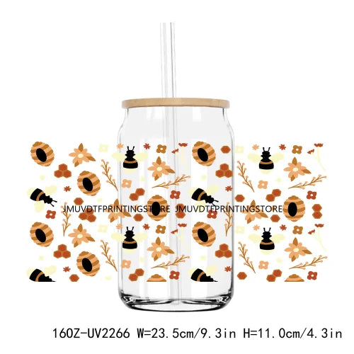 Birds With Autumn Leaves UV DTF Sticker For 16OZ Libbey Glass Cup Can Wrap Transfer Sticker Custom Labels DIY Logo Fall Pumpkin