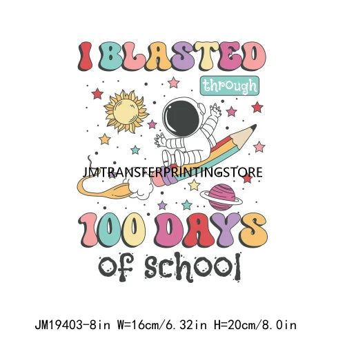 Happy 100th Days Of School Washable Printing Back To School Teach School Vibes Iron On DTF Transfer Stickers Decals For Clothing