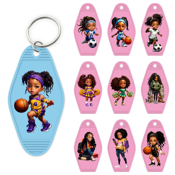 Cute Basketball Girl Players High Quality WaterProof UV DTF Sticker For Motel Hotel Keychain Cheerleading Girls