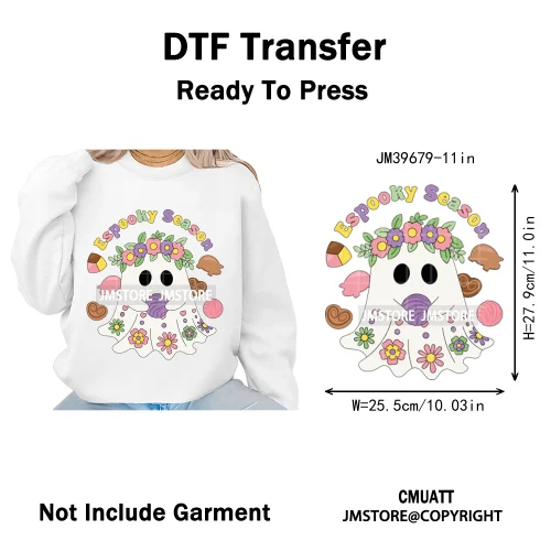 Sweet Spooky Ghost Boo Coquette Pumpkins Halloween Skeleton Iron on DTF Washable Transfers Stickers Ready to Press for T-shirts