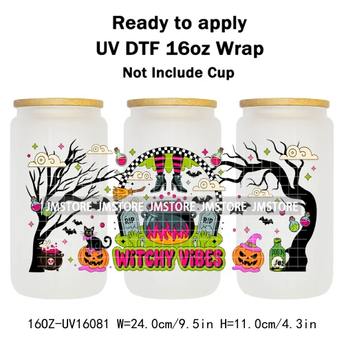 Halloween Girls Horror Movie Friends 16OZ UV DTF Cup Wrap Ready To Apply Waterproof Transfer Stickers For Libbey Glass Can Mugs