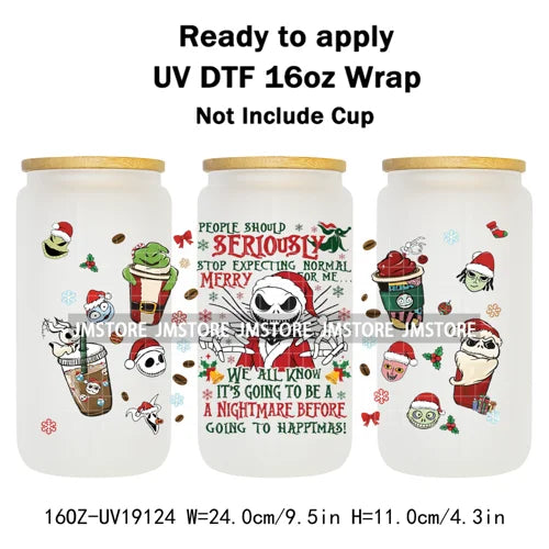 Skeleton Nightmare Before Christmas UV DTF Transfer Sticker Cup Tumbler Wrap For 16OZ Libbey Glass Wraps Bottle Mug DIY Labels