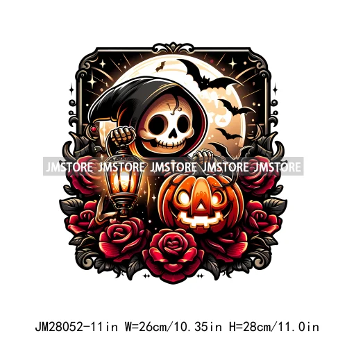 Cute Animals Skull Red Rose Pumpkin Halloween Spooky Vibes Design Logo Iron On DTF Transfer Stickers Ready To Press For Clothing