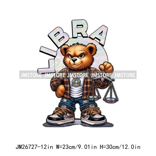 Cool Hip Hop Streetwear Man Mean Bear Zodiac Horoscope Animal DTF Designs Iron On Transfers Stickers Ready To Press For T-shirts