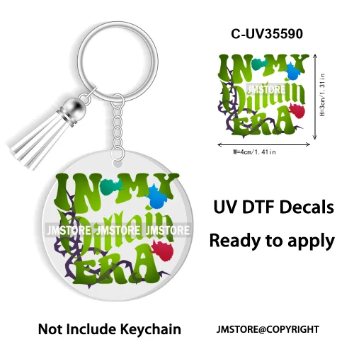 Cartoon Princess In My Villains Era UV DTF Decal Round Keychain Ready To Apply WaterProof Transfer Stickers For Circle Keychain