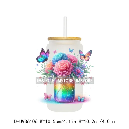 Vibrant Rainbow Butterfly Floral UV Sticker Decals For Libbey Cold Cups Mug Tumbler Transfer Stickers Durable Top Quality Labels