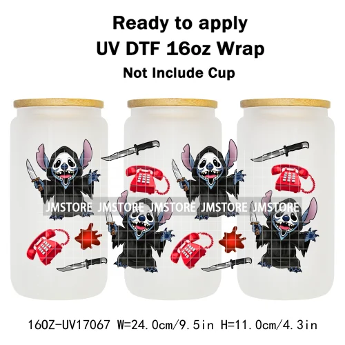 Happy Halloween Cartoon Killers Spooky Season UV DTF Wraps Transfer Sticker Selfadhesive Waterproof For 16OZ Libbey Glass Can
