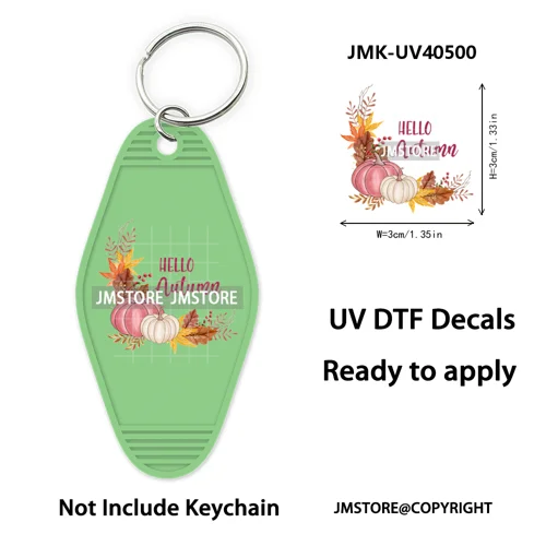 Hello Pumpkin Fall Thanksgiving Gnome UV DTF Motel Keychain Wraps Ready To Apply Waterproof High Quality Hotel Keychain Decals
