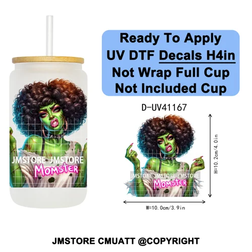 Bad Mama Killers Mom Halloween UV DTF Decals Ready To Apply Waterproof Transfer Stickers DIY Crafts For 16OZ Libbey Glass Can