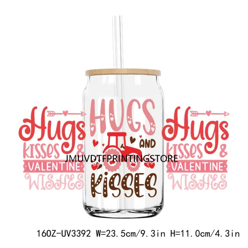 XOXO Valentines Coffee Cup 16OZ UV DTF Cup Wrap Transfers Stickers Custom Label DIY Waterproof Logo For Libbey Glass Can Hearts