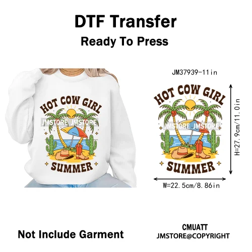 Funny Summer Quotes Sunset Palm Trees Beach Vacation Vibes Washable Iron on DTF Transfer Sticker Ready to Press for Textile Bags