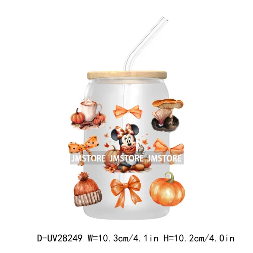 Cartoon Fall Coquette Bow Pumpkin Spice UV DTF Transfer Stickers Decals For Libbey Cold Cups Mug Tumbler Waterproof Autumn Vibes