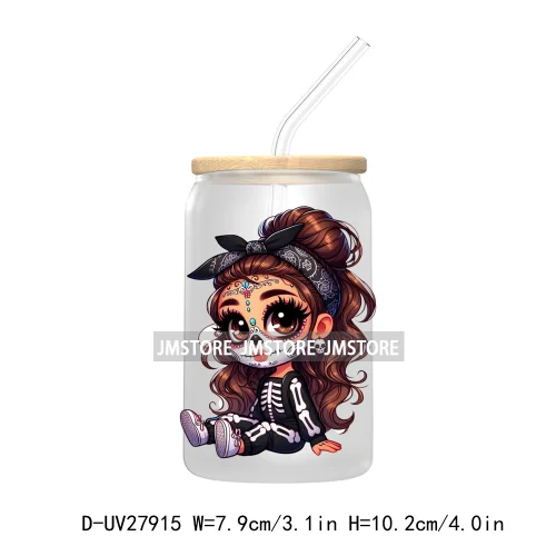 Halloween Skeleton Latina Chibi Baby UV DTF Transfer Stickers Decals For Libbey Cold Cups Mug Tumbler Waterproof Labels Princess