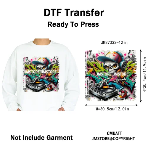 12in Colorful Graffiti Streetwear Skeleton Game Over Iron on DTF Thermal Transfers Stickers Printing Ready to Press for T-shirts