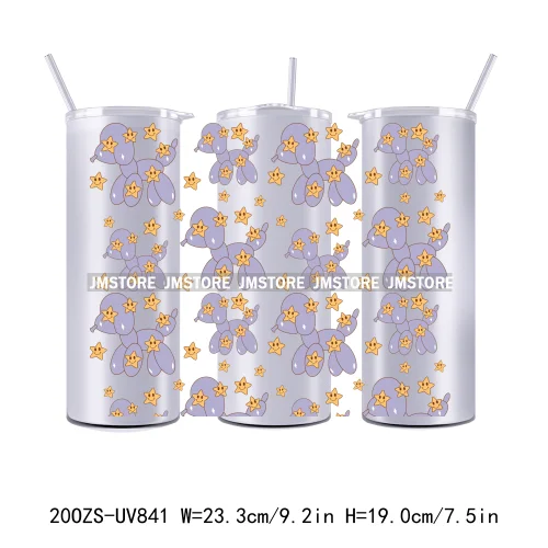 Groovy Retro Balloon Dog Coquette Bow Flowers 20OZ UV DTF Wraps Transfer Stickers Custom Waterproof Logo For Straight Tumbler