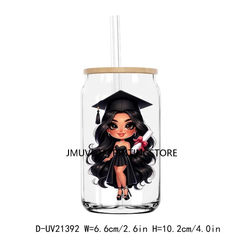 Chibi Latina Graduation Diploma UV DTF Transfer Stickers Decals For Libbey Cold Cups Mug Tumbler Waterproof DIY Logo Senior 2024