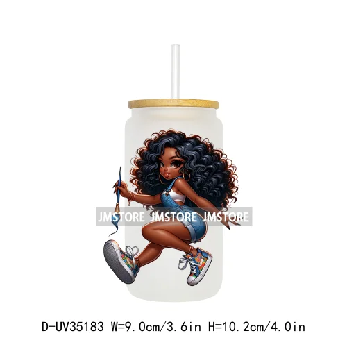 Fashion Black Chibi Denim Girl UV DTF Transfer Stickers Decals Ready To Apply Waterproof For 16OZ Libbey Glass Can Cup Tumbler